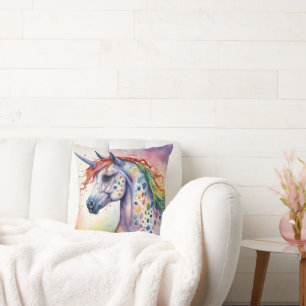 Almofada Gorgegeed Watercolor Colorful Appaloosa Unicorn