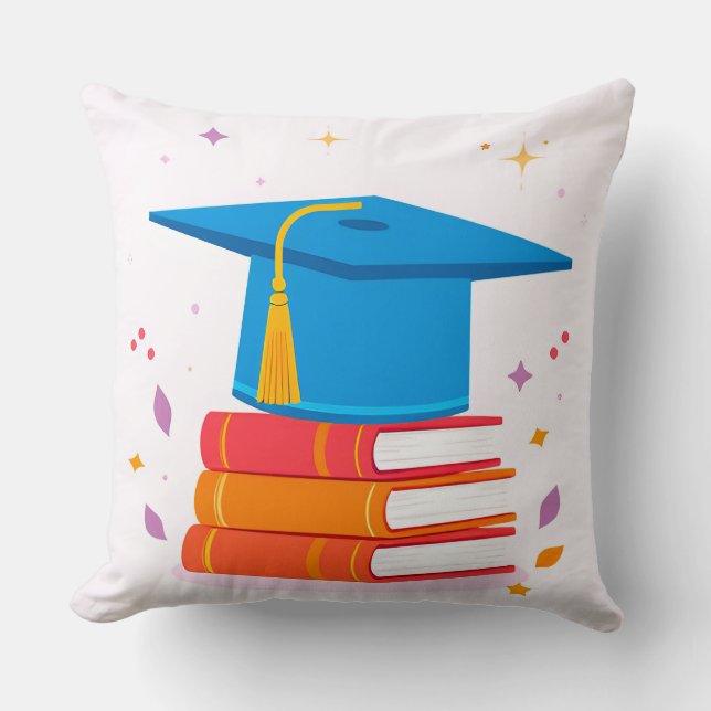 Almofada Gorra de Graduação Azul Com Livros (Frente)