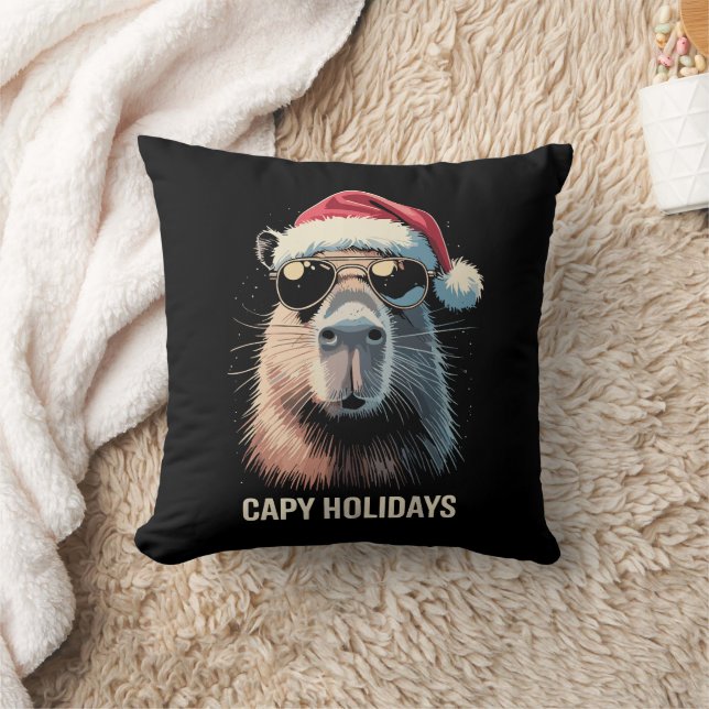 Almofada Gorro de Natal Engraçado Capy Férias Natal Capivar (Cobertor)