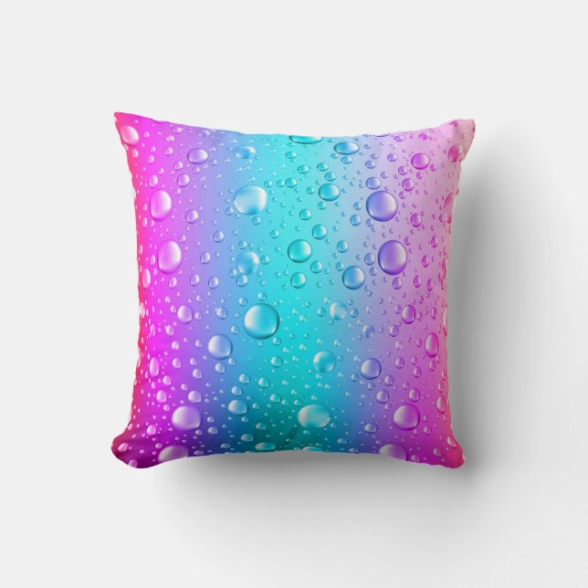 Almofada Gotas de Água Gradiente Azul-Quente e Rosa-Quente (Frente)