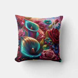 Almofada "Gotas de chuva em Rosas e Lírios Calla"