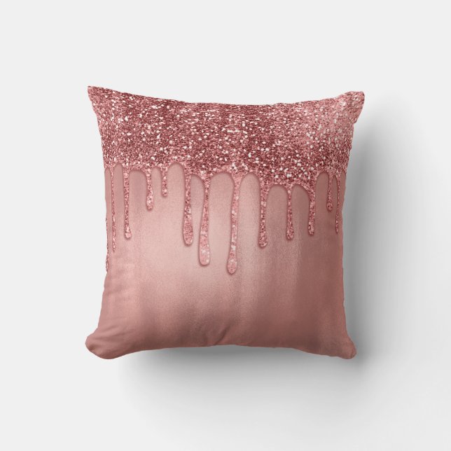 Almofada Gotejando em Brilho de Ouro Rosado Gotas Rosadas L (Frente)