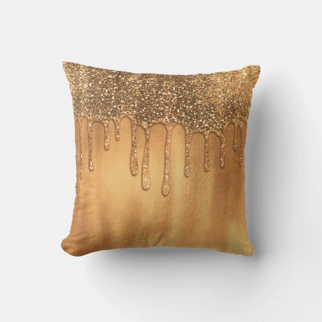 Almofada Gotejando em Glitter de Mel Dourado Lindas Gotas (Frente)