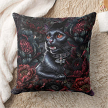 Gothic Black Cat & Dark Flowers