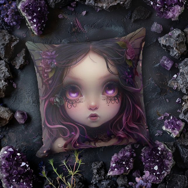 Almofada Gótica Garota Morcego em Roxo (Criador carregado)