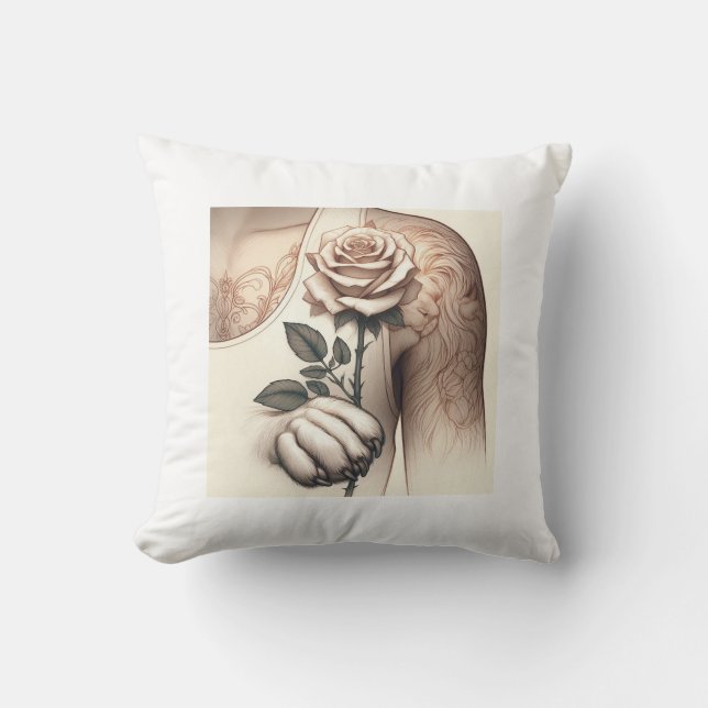 Almofada Grace e Força: A Lionesa e a Rosa Tatto (Frente)