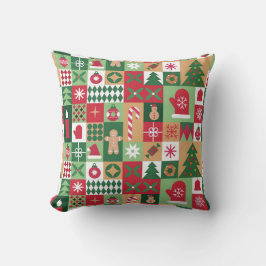 Almofada Grade de Ícones de Natal Coloridos com Tema de Fér