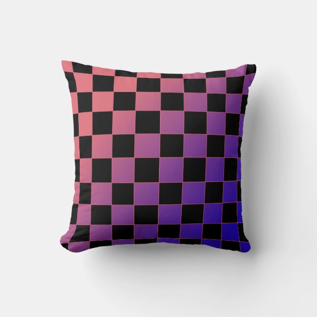 Almofada Gradiente Moderno Roxo Rosa Xadrez (Frente)