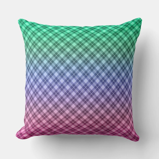 Almofada Gradiente xadrez escocês padrão tartan rosa (Frente)