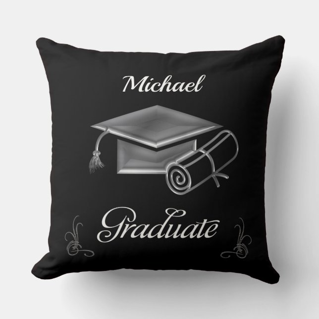 Almofada Graduação Black & Silver, Boné e Diploma (Frente)