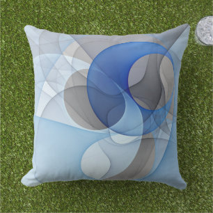Almofada Gráfico de Arte Fractal de Cinza Azul Moderno