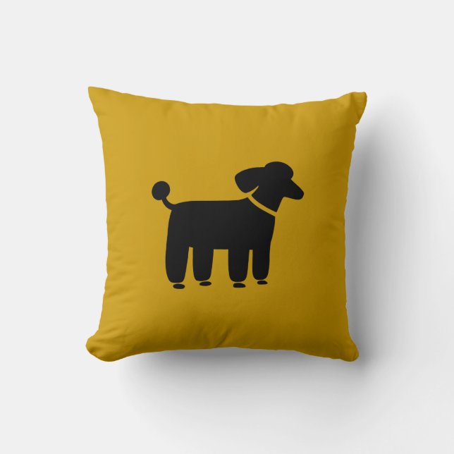 Almofada Gráfico de Cães de Poodle Pretos em Amarelo (Perso (Frente)