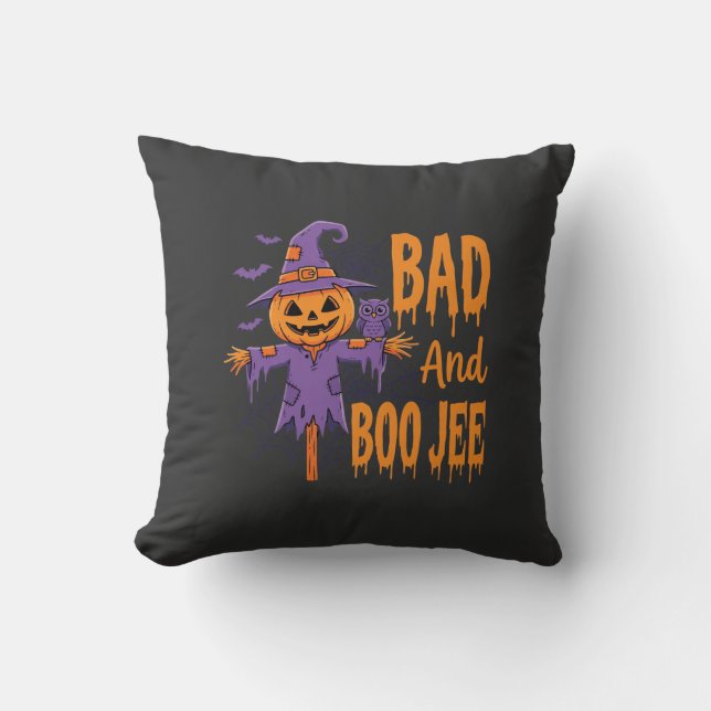 Almofada Gráfico de Espantalho Bad And Boo Jee de Halloween (Frente)
