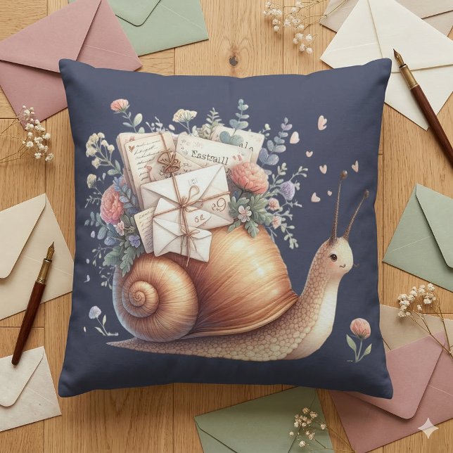 Almofada Gráfico de Pastel Floral de Correio Simples (Cute Snail Mail Floral Pastel Illustration Throw Pillow Mockup A)