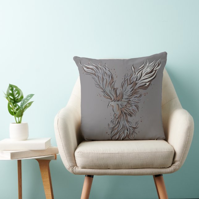 Almofada Gráfico do Pássaro Fenix Cinza Voador (Cadeira)