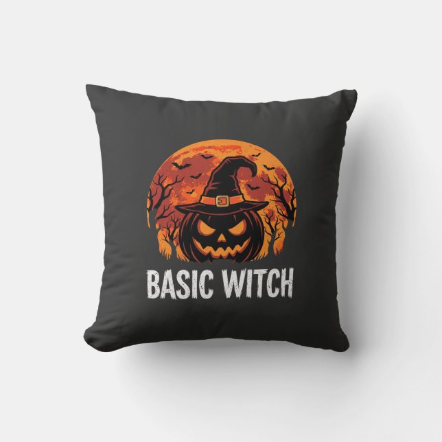 Almofada Gráficos Básicos de Halloween Feiticeira Abóbora L (Frente)