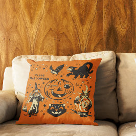 Almofada Gráficos de Halloween em Estilo Vintage Laranja e 