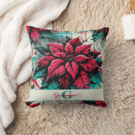 Almofada Grafite Grungy Poinsettia Floral Personalizado