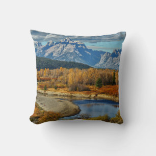 Almofada Grand Teton Mountain River View no outono
