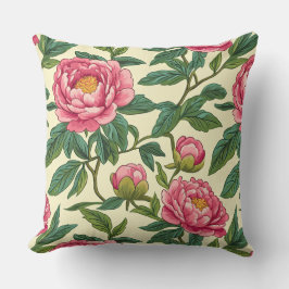 Almofada Grande Chinoiserie rosa e verde Peony Floral