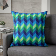Almofada Grande com Ombre Chevrons Azul Verde