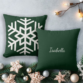 Almofada Grande Floco de Neve Branco no Monograma Verde Flo