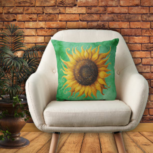 Almofada Grande Girassol Amarelo Pétalas Ornamentadas Tons