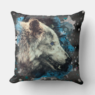 Almofada *~* Grande Lobo Totem Azul Abstrato poliéster Boho