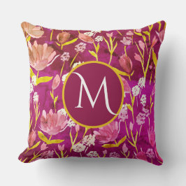 Almofada Grande Monograma Inicial Romântica Borgonha Floral