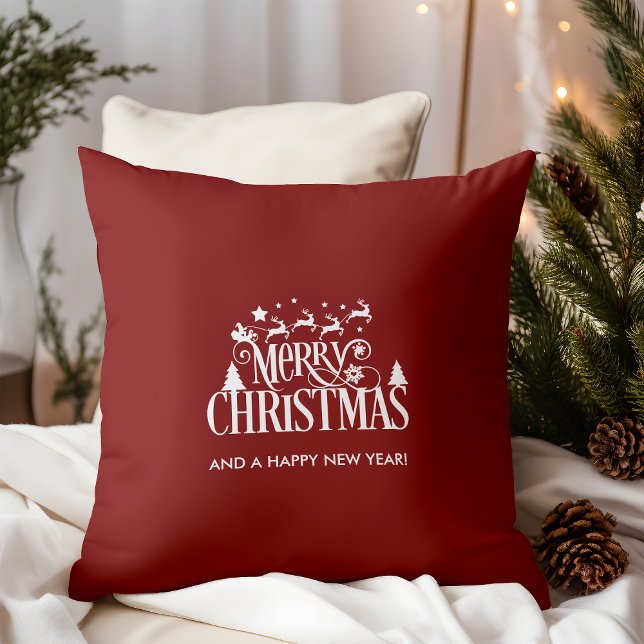Almofada Grande Natal Vermelho (Deep Red Merry Christmas Throw Pillow)