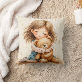 Almofada Grandes Abraços Menina Fofa Abraçando Urso de Pelú