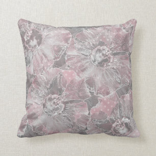 Almofada Grandes flores à moda cinzentas cor-de-rosa