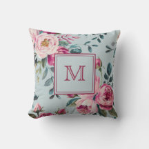 Grandmillennial Rosa Desbotada Floral Monograma Pe