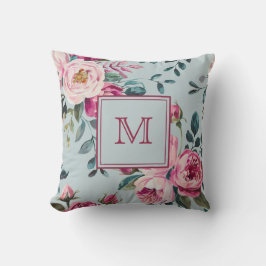 Almofada Grandmillennial Rosa Desbotada Floral Monograma Pe