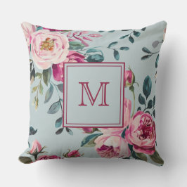Almofada Grandmillennial Rosa Poeirenta Floral Monograma Pe