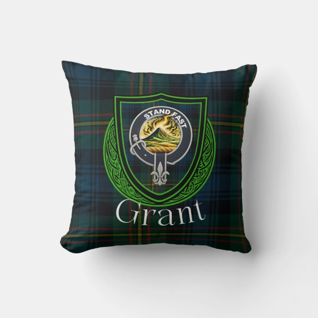 Almofada Grant Scottish Clan Tartan & Crest (Frente)