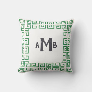 Almofada Grass Green Chinoiserie Grega Key Border Monograma