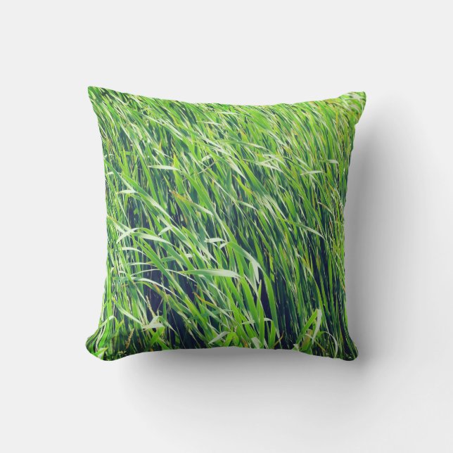 Almofada Grassy Nature Green Grass soprando no vento (Frente)