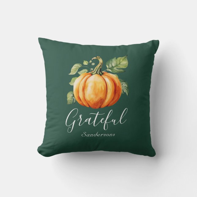 Almofada Grateful Orange Pumpkin Dark Green Personalizado (Frente)