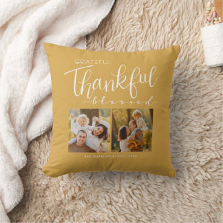 Almofada Grateful Thankful Blessed Família Foto Moderna