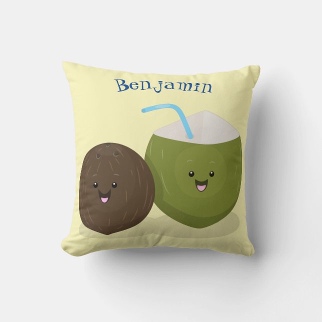 Almofada Grátis feliz desenho animado de coconuts kawaii (Frente)