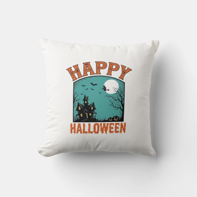 Almofada Grave Engravura Feliz Halloween Casa Assombrada De (Frente)