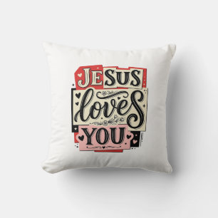 Almofada Grave Vintage Jesus Te Ama Tipografia Cristã