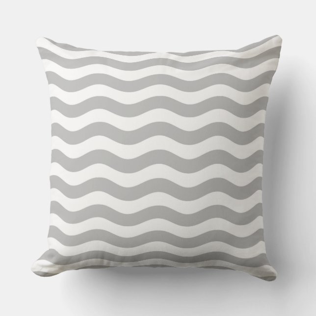 Almofada Gray and White Coastal Wave Pattern (Frente)