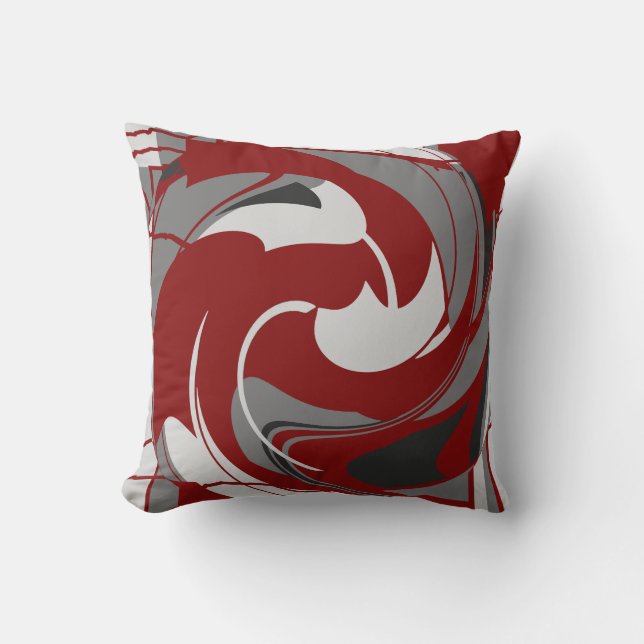 Almofada Gray Shades on Dark Red Abstract Flower Art Design (Frente)