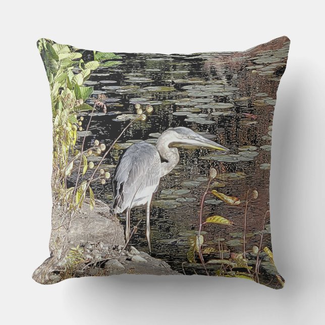 Almofada Great Blue Heron Throw Pillow (Frente)