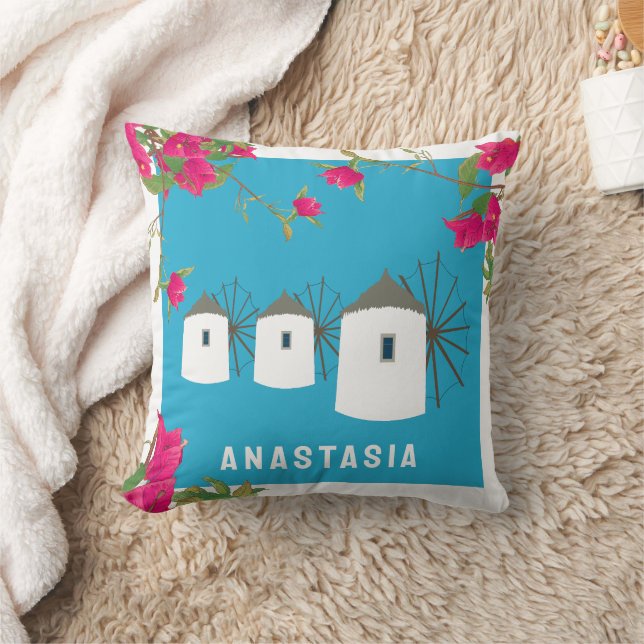 Almofada Grécia Bougainvillea, ilha grega Windmille Nome (Cobertor)