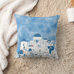 Almofada Grécia Santorini de Cor Azul e Branca