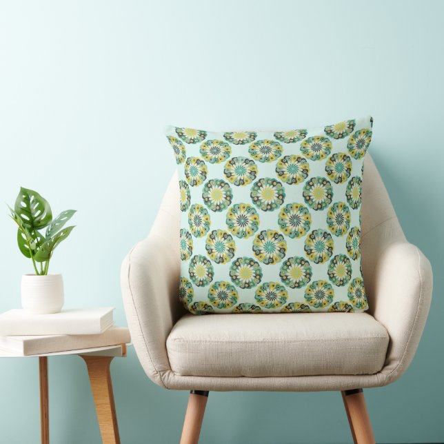 Almofada Green and Teal Modern Geometric Flower Pattern (Cadeira)
