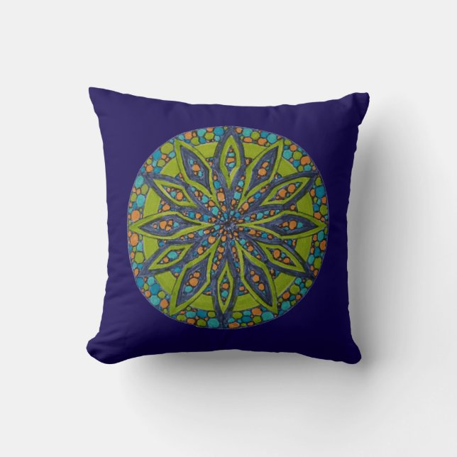 Almofada Green/Blue Starburst Mandala Throw Pillow (Frente)